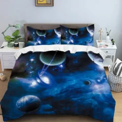 Galaxy Starry Sky Planet 3-Piece Down Duvet Cover Set for Hotel Bedroom Guest Room Guestroom Bedding Comfortable Set