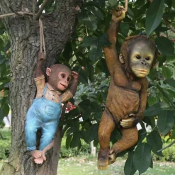 Garden Animal Outdoor Ornaments Decor Resin Monkey Statue DIY Statue Family Miniature Dollhouse Garden Ornament Accessories for Yard Lawn Patio Decorations and Gift