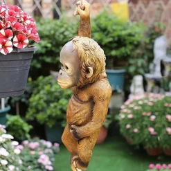 Garden Animal Outdoor Ornaments Decor Resin Monkey Statue DIY Statue Family Miniature Dollhouse Garden Ornament Accessories for Yard Lawn Patio Decorations and Gift