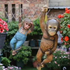 Garden Animal Outdoor Ornaments Decor Resin Monkey Statue DIY Statue Family Miniature Dollhouse Garden Ornament Accessories for Yard Lawn Patio Decorations and Gift