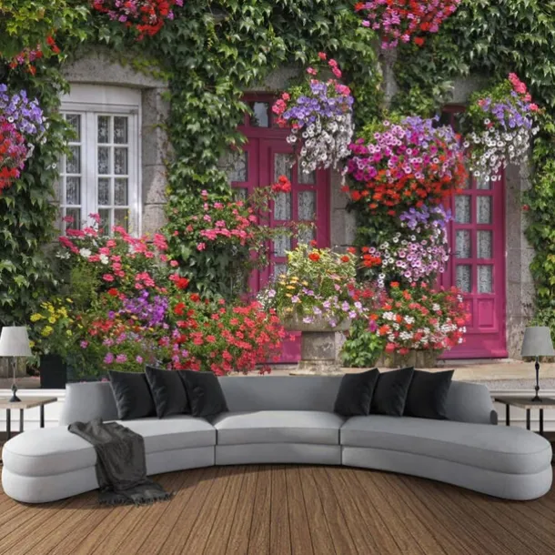 Garden Architecture Floral Hanging Tapestry Wall Art Large Tapestry Mural Decor Photograph Backdrop Blanket Curtain Home Bedroom Living Room Decoration