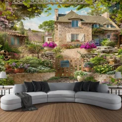 Garden Architecture Floral Hanging Tapestry Wall Art Large Tapestry Mural Decor Photograph Backdrop Blanket Curtain Home Bedroom Living Room Decoration