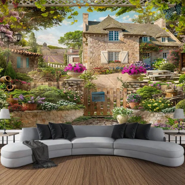 Garden Architecture Floral Hanging Tapestry Wall Art Large Tapestry Mural Decor Photograph Backdrop Blanket Curtain Home Bedroom Living Room Decoration
