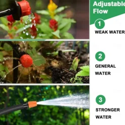 Garden Drip Irrigation Kit, Greenhouse Micro Automatic Drip Irrigation System Kit with 1/4 inch 1/2 inch Blank Distribution Tubing Hose Adjustable Patio Misting Nozzle Emitters Sprinkler
