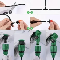 Garden Drip Irrigation Kit, Greenhouse Micro Automatic Drip Irrigation System Kit with 1/4 inch 1/2 inch Blank Distribution Tubing Hose Adjustable Patio Misting Nozzle Emitters Sprinkler