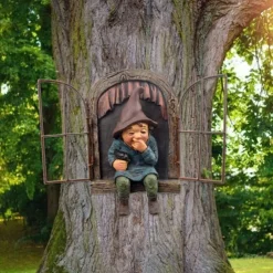 Garden Gnome Funny,Open Window Gnome, Garden Figures for Outdoors, Garden Gnomes Weatherproof, Meerkat Garden Figure, Resin Cartoon Ornaments, Tree Garden Decoration