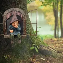 Garden Gnome Funny,Open Window Gnome, Garden Figures for Outdoors, Garden Gnomes Weatherproof, Meerkat Garden Figure, Resin Cartoon Ornaments, Tree Garden Decoration