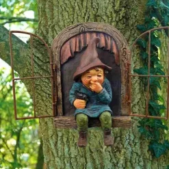 Garden Gnome Funny,Open Window Gnome, Garden Figures for Outdoors, Garden Gnomes Weatherproof, Meerkat Garden Figure, Resin Cartoon Ornaments, Tree Garden Decoration