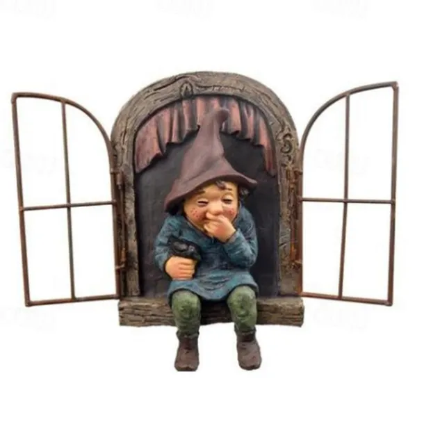 Garden Gnome Funny,Open Window Gnome, Garden Figures for Outdoors, Garden Gnomes Weatherproof, Meerkat Garden Figure, Resin Cartoon Ornaments, Tree Garden Decoration