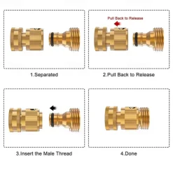 Garden Hose Quick Connect Solid Brass Quick Connector Garden Hose Fitting Water Hose Connectors Easy Connect Hose Adapter (1 Sets of Male & Female Connector)