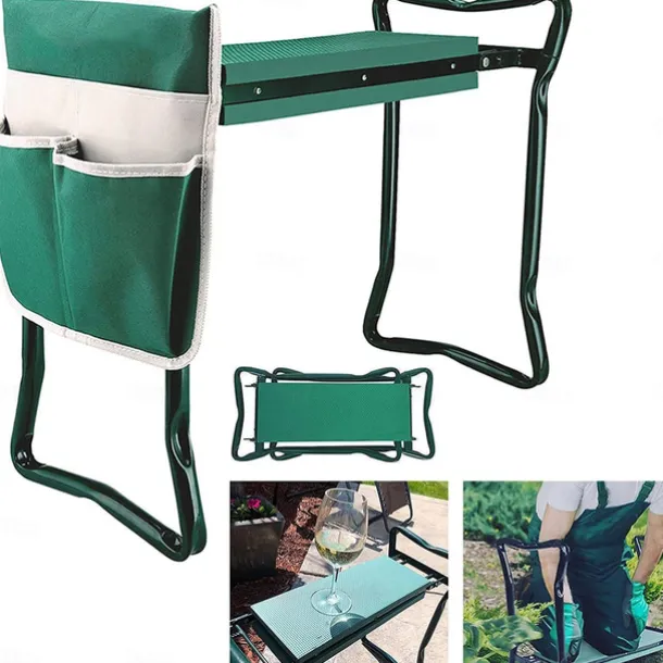 Garden Kneeler and Seat, Heavy Duty Gardening Bench with 2 Tool Pouches, Widen EVA Foam Pad, Foldable Garden Stool to Prevent Knee & Back Pain