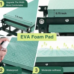 Garden Kneeler and Seat, Heavy Duty Gardening Bench with 2 Tool Pouches, Widen EVA Foam Pad, Foldable Garden Stool to Prevent Knee & Back Pain