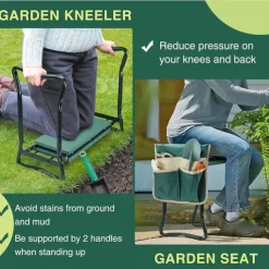 Garden Kneeler and Seat, Heavy Duty Gardening Bench with 2 Tool Pouches, Widen EVA Foam Pad, Foldable Garden Stool to Prevent Knee & Back Pain