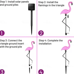 Garden Outdoor Flamingo LED Stake Lights Solar Powered Waterproof for Garden Lawn Patio Pond Backyard Decor