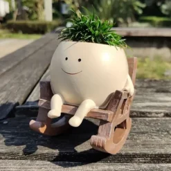 Garden Plant Pot With Small Rocking Chair Design, Made Of Resin, Suitable For Succulents And Other Plants, Perfect For Home Gardening Decoration