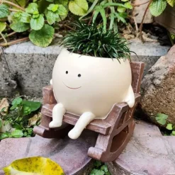 Garden Plant Pot With Small Rocking Chair Design, Made Of Resin, Suitable For Succulents And Other Plants, Perfect For Home Gardening Decoration