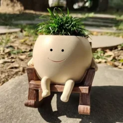 Garden Plant Pot With Small Rocking Chair Design, Made Of Resin, Suitable For Succulents And Other Plants, Perfect For Home Gardening Decoration