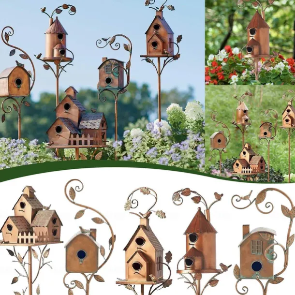 Garden Stakes Metal Decor with Pole Outdoor Stake for Patio Backyard Patio Outdoor Garden Decoration and Birdhouse Lovers Courtyard Backyard (2CM Hole)