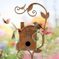 Garden Stakes Metal Decor with Pole Outdoor Stake for Patio Backyard Patio Outdoor Garden Decoration and Birdhouse Lovers Courtyard Backyard (2CM Hole)