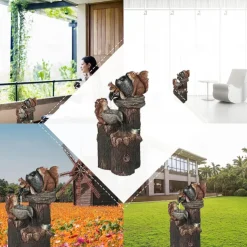 Garden Statue Solar Lights Animal Landscape Lights Led Garden Lights Resin Duck Squirrel Water Fountain Statue for Outdoor Patio Decor