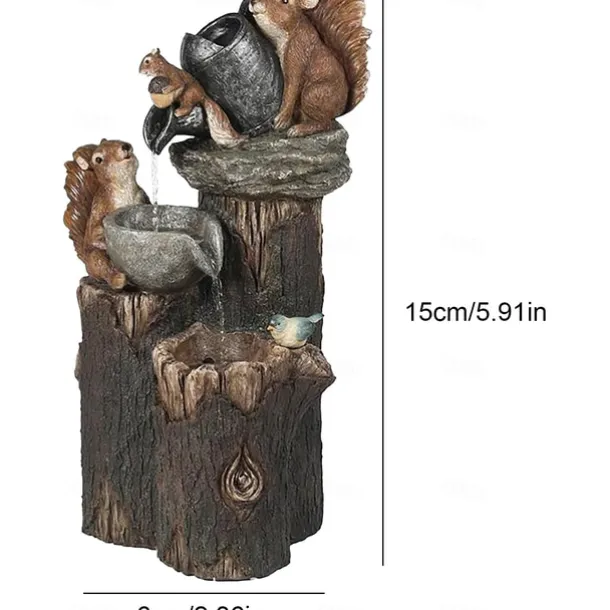 Garden Statue Solar Lights Animal Landscape Lights Led Garden Lights Resin Duck Squirrel Water Fountain Statue for Outdoor Patio Decor