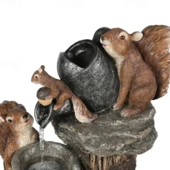 Garden Statue Solar Lights Animal Landscape Lights Led Garden Lights Resin Duck Squirrel Water Fountain Statue for Outdoor Patio Decor