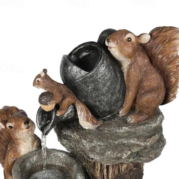 Garden Statue Solar Lights Animal Landscape Lights Led Garden Lights Resin Duck Squirrel Water Fountain Statue for Outdoor Patio Decor