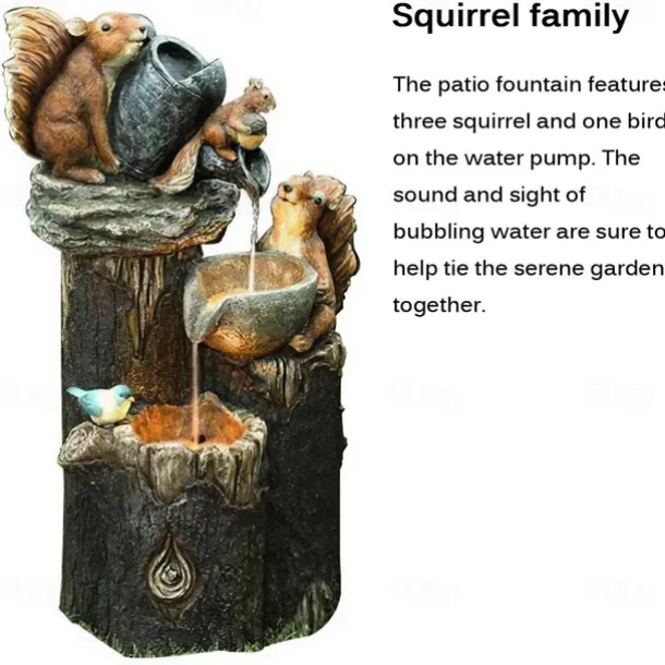Garden Statue Solar Lights Animal Landscape Lights Led Garden Lights Resin Duck Squirrel Water Fountain Statue for Outdoor Patio Decor