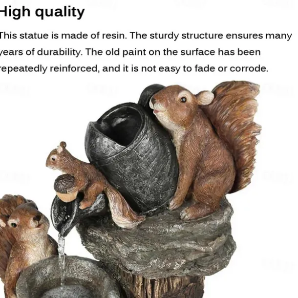 Garden Statue Solar Lights Animal Landscape Lights Led Garden Lights Resin Duck Squirrel Water Fountain Statue for Outdoor Patio Decor