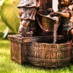 Garden Water Fountain Statue Fluorescent Light at Night Childish Whimsy Antique Bronze Fountain Sculpture Landscaping Decoration for Garden Lawn Patio Balcony Art Decor