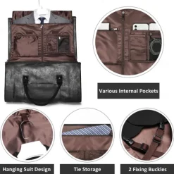 Garment Bag for Travel, Convertible Leather Suit Travel Duffel, Carry-On Luggage Bag for Men, Suit Carrier with Shoe Compartment