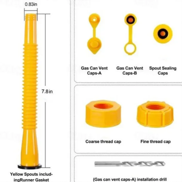 Gas Can Spout Replacement Gas Can Nozzle Spout Length is 10.2 in, Easier to use Suitable for most 1/2/5/10 gal oil cans With Gas Can Vent Caps, Thick rubber pad, Spout Cover, Base Cap