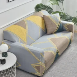 Geometric Color Blocks Sofa Cover Elastic Sofa Slipcover L Shaped Couch Cover Furniture Protector for Bedroom Office Living Room Home Decor