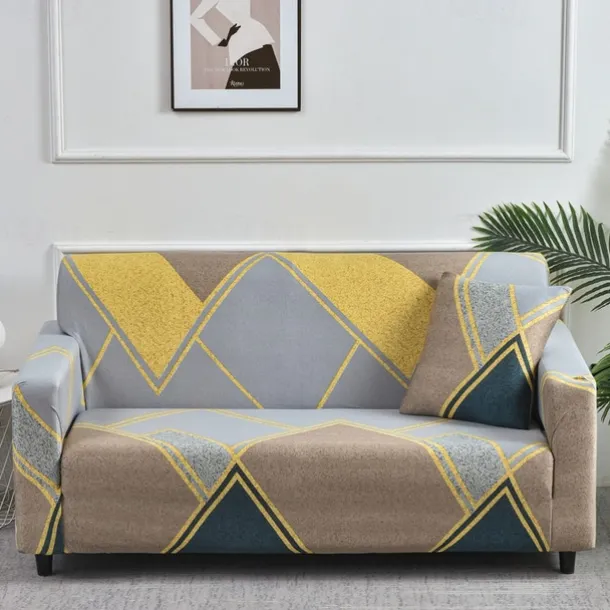 Geometric Color Blocks Sofa Cover Elastic Sofa Slipcover L Shaped Couch Cover Furniture Protector for Bedroom Office Living Room Home Decor