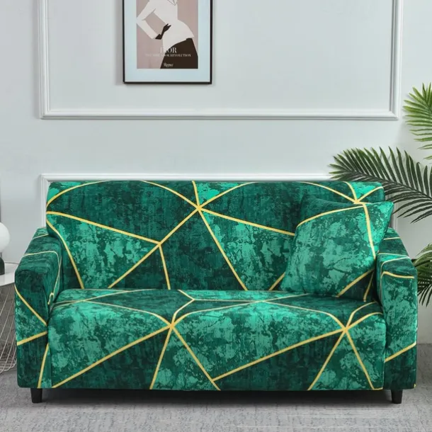 Geometric Color Blocks Sofa Cover Elastic Sofa Slipcover L Shaped Couch Cover Furniture Protector for Bedroom Office Living Room Home Decor