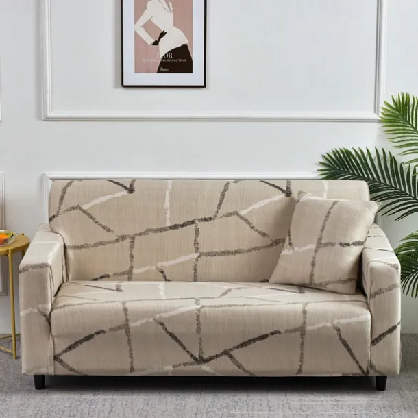 Geometric Color Blocks Sofa Cover Elastic Sofa Slipcover L Shaped Couch Cover Furniture Protector for Bedroom Office Living Room Home Decor