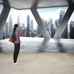 Geometric 3D Urban style Home Decoration Comtemporary Cartoon Wall Covering, Canvas PVC / Vinyl Material Adhesive required Mural, Room Wallcovering