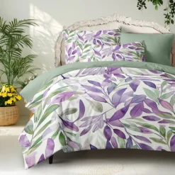 Geometric Vintage Duvet Cover Set Cotton Tropical Plants Pattern Set Soft 3-Piece Luxury Bedding Set Home Decor Gift Twin Full King Queen Size Duvet Cover