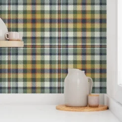 Geometric Wallpaper Peel and Stick Green Plaid Wallpaper Removable Pvc/Vinyl Self Adhesive 17.7''x118''in(45cmx300cm) / 45x300cm