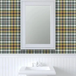 Geometric Wallpaper Peel and Stick Green Plaid Wallpaper Removable Pvc/Vinyl Self Adhesive 17.7''x118''in(45cmx300cm) / 45x300cm