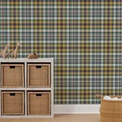 Geometric Wallpaper Peel and Stick Green Plaid Wallpaper Removable Pvc/Vinyl Self Adhesive 17.7''x118''in(45cmx300cm) / 45x300cm