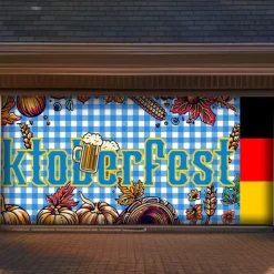 German Oktoberfest 2025 Outdoor Garage Door Cover Banner Pretzel Beer Vintage Farmhouse Large Backdrop Decoration for Holiday Outdoor Garage Door Home Wall Decorations