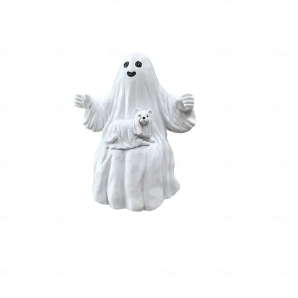 Ghost and Dog Swinging Resin Ornament 2025 Halloween Yard Decoration Spooky Swinging Ghost and Dog Statue