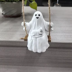 Ghost and Dog Swinging Resin Ornament 2025 Halloween Yard Decoration Spooky Swinging Ghost and Dog Statue