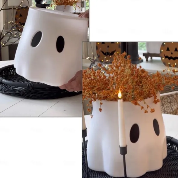 Ghost Bucket Decor Planter Halloween Cutest Ghost Decoration,Ghost Planter Ghost Vase, Ghost Candy Bowl Decor, Display Stand Decor for Indoor Outdoor Home Decor