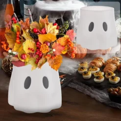 Ghost Bucket Decor Planter Halloween Cutest Ghost Decoration,Ghost Planter Ghost Vase, Ghost Candy Bowl Decor, Display Stand Decor for Indoor Outdoor Home Decor