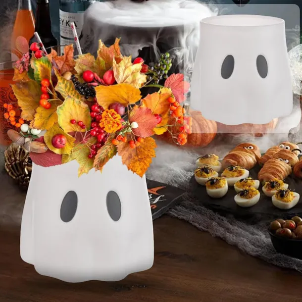 Ghost Bucket Decor Planter Halloween Cutest Ghost Decoration,Ghost Planter Ghost Vase, Ghost Candy Bowl Decor, Display Stand Decor for Indoor Outdoor Home Decor