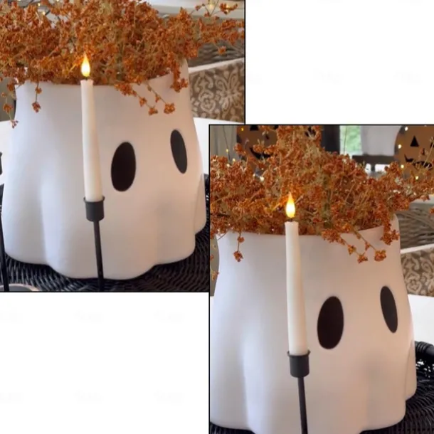 Ghost Bucket Decor Planter Halloween Cutest Ghost Decoration,Ghost Planter Ghost Vase, Ghost Candy Bowl Decor, Display Stand Decor for Indoor Outdoor Home Decor