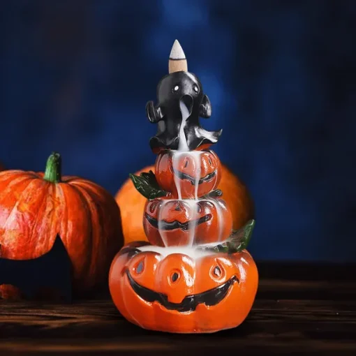Ghost Pumpkin Incense Burner Holder, Halloween Reflux Waterfall Cone Incense Holder, Resin Incense Burner for Halloween