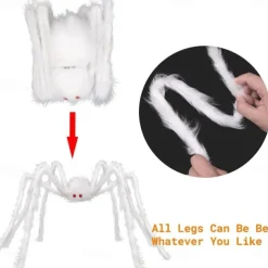 Giant Halloween Hairy Spider Realistic Scary White Spider Props Decoration for Indoor and Outdoor Decoration
